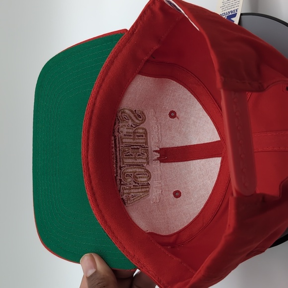 Starter|NWT Vintage NFL San Francisco 49ers Red Sports Cap Snap Back Green Brim - Picture 11 of 12